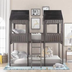 Eligia Antique Gray Full Over Full House Style Bunk Bed by Qualfurn -Greenington Shop antique gray qualfurn bunk beds ble000031e 31 1000