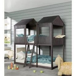 Eligia Antique Gray Full Over Full House Style Bunk Bed by Qualfurn