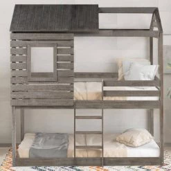 Antique Gray Twin over Twin House Style Bunk Bed by Qualfurn -Greenington Shop antique gray qualfurn bunk beds ble000088e 31 1000