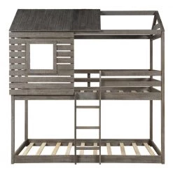 Antique Gray Twin over Twin House Style Bunk Bed by Qualfurn