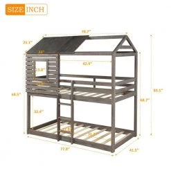 Antique Gray Twin over Twin House Style Bunk Bed by Qualfurn -Greenington Shop antique gray qualfurn bunk beds ble000088e 76 1000