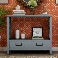 36 in. Rectangle Antique Navy Wood Console Table 2-Bottom Drawers by Qualfurn -Greenington Shop antique navy qualfurn console tables ctm193882m 31 1000