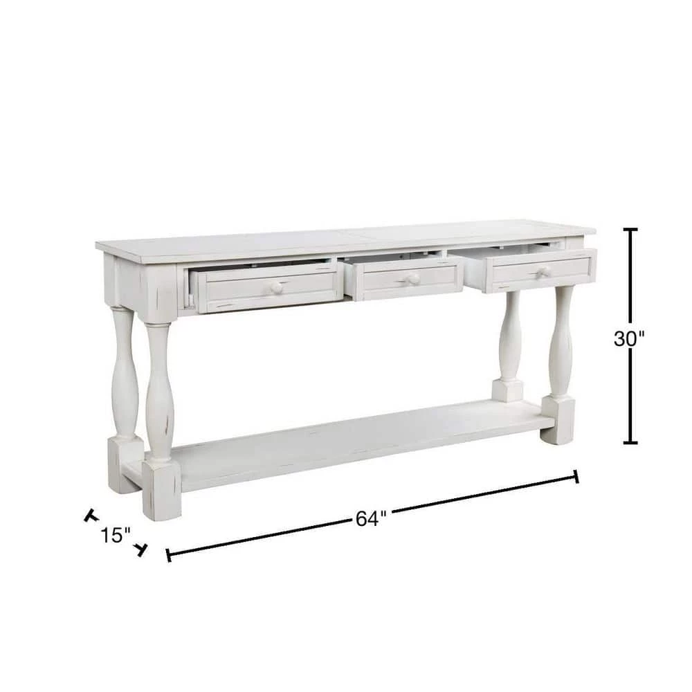 64 in. Rectangle Antique White Wood Console Table with Drawers and Shelf by Qualfurn 5 64 in. Rectangle Antique White Wood Console Table with Drawers and Shelf by Qualfurn - Image 3