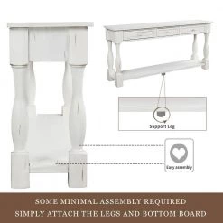 64 in. Rectangle Antique White Wood Console Table with Drawers and Shelf by Qualfurn 18 64 in. Rectangle Antique White Wood Console Table with Drawers and Shelf by Qualfurn -Greenington Shop antique white qualfurn console tables ctm193795k 44 1000