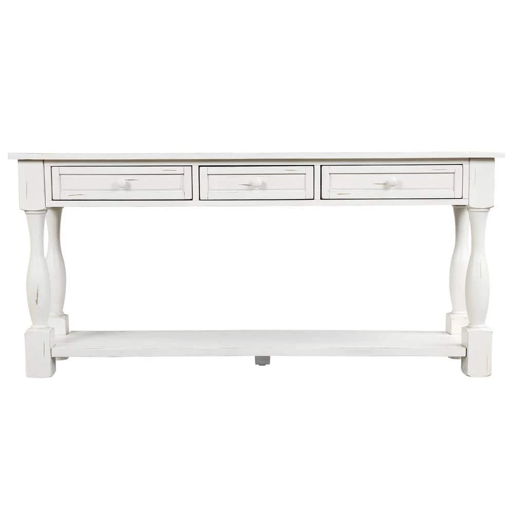 64 in. Rectangle Antique White Wood Console Table with Drawers and Shelf by Qualfurn 3 64 in. Rectangle Antique White Wood Console Table with Drawers and Shelf by Qualfurn