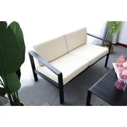 Beige High Density Sponge and Waterproof Cloth Double Armchair with Cushions by VERYKE -Greenington Shop beige veryke accent chairs db w70839460 31 1000