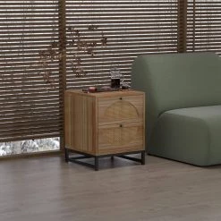 15.75 in.Beige Rectangle MDF Storage Cabinet End Table Display Rack with 2 drawers and Metal Frame by VERYKE -Greenington Shop beige veryke end side tables yb w68837234 31 1000