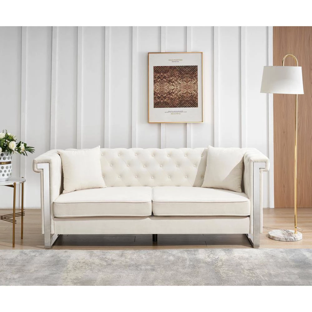 77.56 in. Square Arm Chenille Fabric Modern Straight Living Room Three-Person Sofa in Beige by VERYKE 11 77.56 in. Square Arm Chenille Fabric Modern Straight Living Room Three-Person Sofa in Beige by VERYKE - Image 9
