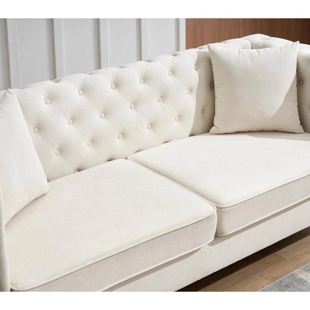 77.56 in. Square Arm Chenille Fabric Modern Straight Living Room Three-Person Sofa in Beige by VERYKE 8 77.56 in. Square Arm Chenille Fabric Modern Straight Living Room Three-Person Sofa in Beige by VERYKE - Image 6