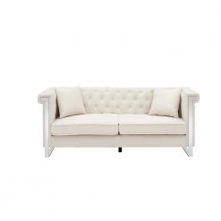 77.56 in. Square Arm Chenille Fabric Modern Straight Living Room Three-Person Sofa in Beige by VERYKE