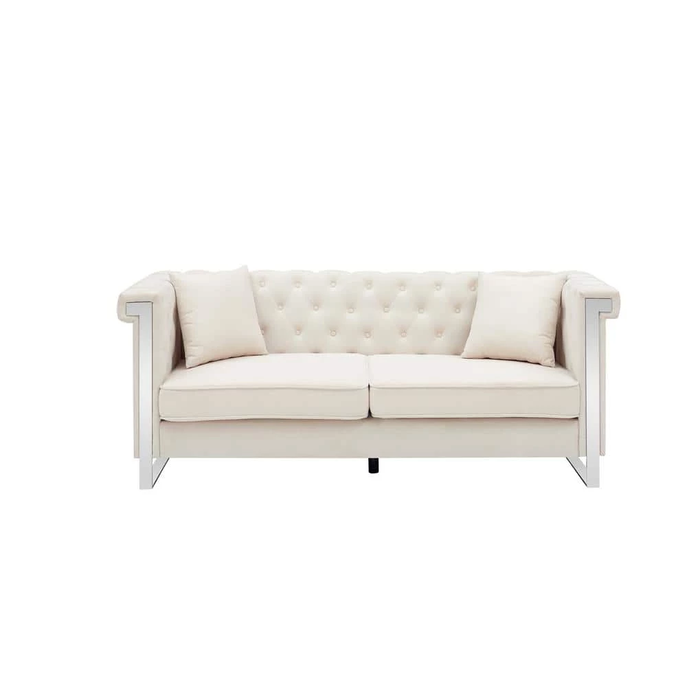 77.56 in. Square Arm Chenille Fabric Modern Straight Living Room Three-Person Sofa in Beige by VERYKE 3 77.56 in. Square Arm Chenille Fabric Modern Straight Living Room Three-Person Sofa in Beige by VERYKE