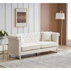 77.56 in. Square Arm Chenille Fabric Modern Straight Living Room Three-Person Sofa in Beige by VERYKE 18 77.56 in. Square Arm Chenille Fabric Modern Straight Living Room Three-Person Sofa in Beige by VERYKE -Greenington Shop beige veryke sofas couches db w128151680 76 1000