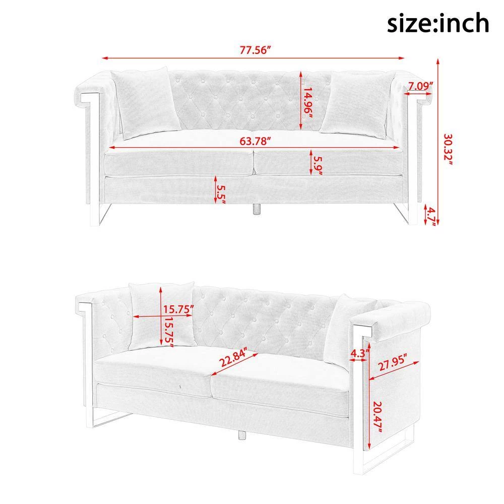 77.56 in. Square Arm Chenille Fabric Modern Straight Living Room Three-Person Sofa in Beige by VERYKE 9 77.56 in. Square Arm Chenille Fabric Modern Straight Living Room Three-Person Sofa in Beige by VERYKE - Image 7