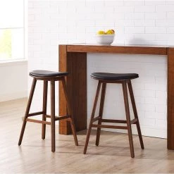 Corona 26 in. Exotic 100% Solid Bamboo Counter Stool with Top Grain Leather Upholstered Seat (Set of 2) by Greenington -Greenington Shop black bamboo greenington bar stools g0055e 31 1000