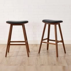 Corona 26 in. Exotic 100% Solid Bamboo Counter Stool with Top Grain Leather Upholstered Seat (Set of 2) by Greenington
