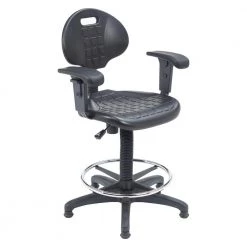 48 in. Black Kangaroo Stool Polyurethane Seat and Backrest Stool with Arms by National Public Seating