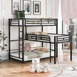 Black Twin L-Shaped Metal Triple Bunk Bed by Qualfurn -Greenington Shop black qualfurn bunk beds bwm285891b 31 1000
