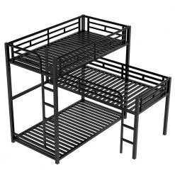 Black Twin L-Shaped Metal Triple Bunk Bed by Qualfurn -Greenington Shop black qualfurn bunk beds bwm285891b fa 1000