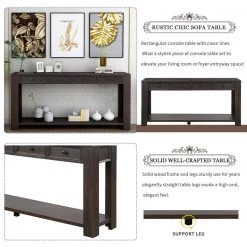64 in. Rectangle Black Wood Console Table with Storage Drawers and Bottom Shelf by Qualfurn -Greenington Shop black qualfurn console tables ctm189615b 1f 1000