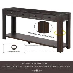 64 in. Rectangle Black Wood Console Table with Storage Drawers and Bottom Shelf by Qualfurn -Greenington Shop black qualfurn console tables ctm189615b 66 1000