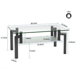 39.1 in. Black Rectangle Glass Coffee Table Clear Coffee Table Side Center Table with Metal Legs and Shelf by VERYKE -Greenington Shop black veryke coffee tables yb w24132100 c3 1000