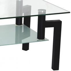 39.1 in. Black Rectangle Glass Coffee Table Clear Coffee Table Side Center Table with Metal Legs and Shelf by VERYKE -Greenington Shop black veryke coffee tables yb w24132100 fa 1000