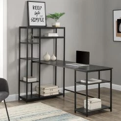 63 in. Rectangle Brown MDF Modern Large Office Desk Writing Desk with Storage Shelves Computer Desk with Bookshelf by VERYKE -Greenington Shop black veryke computer desks yb wf198285aab 31 1000
