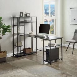 63 in. Rectangle Brown MDF Modern Large Office Desk Writing Desk with Storage Shelves Computer Desk with Bookshelf by VERYKE -Greenington Shop black veryke computer desks yb wf198285aab c3 1000