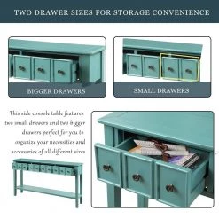 60 in. Rectangle Blue Wood Console Table 2-Different Size Drawers and Bottom Shelf by Qualfurn -Greenington Shop blue qualfurn console tables ctm191870c 1f 1000