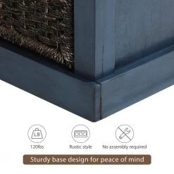 Blue Rustic Storage Bench with 3-Removable Rattan Basket and Cushion 43.7 in. W x 15.7 in. D x 17 in. H by Qualfurn -Greenington Shop blue qualfurn dining benches ctm193443m fa 1000