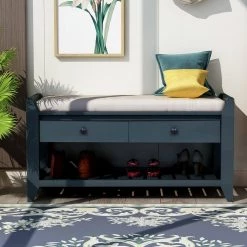 Blue Multipurpose Entryway Storage Bench with Cushion and Drawers 39 in. W x 14 in. D x 19.8 in. H by Qualfurn 21 Blue Multipurpose Entryway Storage Bench with Cushion and Drawers 39 in. W x 14 in. D x 19.8 in. H by Qualfurn -Greenington Shop blue qualfurn dining benches ctm195386m 31 1000