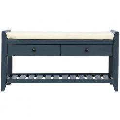 Blue Multipurpose Entryway Storage Bench with Cushion and Drawers 39 in. W x 14 in. D x 19.8 in. H by Qualfurn