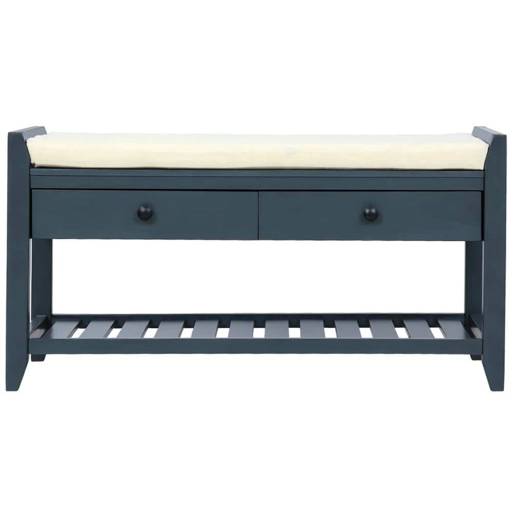Blue Multipurpose Entryway Storage Bench with Cushion and Drawers 39 in. W x 14 in. D x 19.8 in. H by Qualfurn 3 Blue Multipurpose Entryway Storage Bench with Cushion and Drawers 39 in. W x 14 in. D x 19.8 in. H by Qualfurn