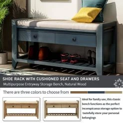 Blue Multipurpose Entryway Storage Bench with Cushion and Drawers 39 in. W x 14 in. D x 19.8 in. H by Qualfurn 19 Blue Multipurpose Entryway Storage Bench with Cushion and Drawers 39 in. W x 14 in. D x 19.8 in. H by Qualfurn -Greenington Shop blue qualfurn dining benches ctm195386m fa 1000