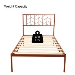 Bronze Twin Metal Bed Frame with Headboard Vintage Look Platform Bed with Solid Wood Slats by VERYKE -Greenington Shop bronze veryke panel beds yb w42721069 44 1000