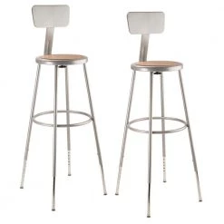 NPS 32 in. -39 in. Grey Height Adjustable Heavy Duty Steel Stool With Backrest (2 Pack) by National Public Seating