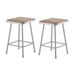 24 in. Grey Heavy-Duty Square Seat Steel Stool (2-Pack) by National Public Seating