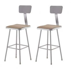 30 in. Grey Heavy Duty Square Seat Steel Stool with Backrest (2-Pack) by National Public Seating