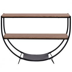 48 in. Brown Rustic Half-Circle Textured Metal Wood Console Table by Qualfurn