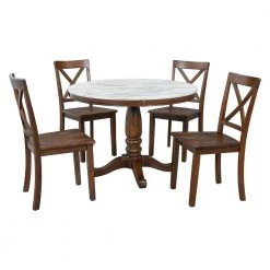 5-Piece Wood Top Brown Dining Table Set by Qualfurn -Greenington Shop brown qualfurn dining room sets dof000341a 1f 1000
