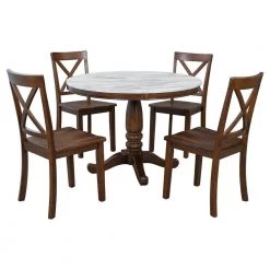 5-Piece Wood Top Brown Dining Table Set by Qualfurn -Greenington Shop brown qualfurn dining room sets dof000341a 4f 1000