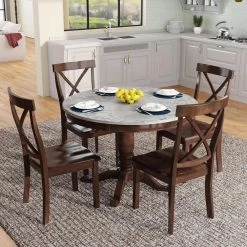 5-Piece Wood Top Brown Dining Table Set by Qualfurn -Greenington Shop brown qualfurn dining room sets dof000341a c3 1000
