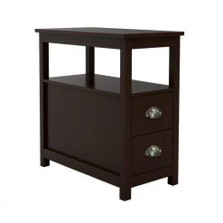 Greenington Shop 28 11.81 in. Brown Wood End Table with Two Drawers and Shelf by Qualfurn