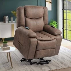 Brown Power Lift Heated Recliner Chair with Adjustable Massage Function by Qualfurn -Greenington Shop brown qualfurn recliners mof197819d 40 1000