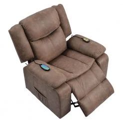 Brown Power Lift Heated Recliner Chair with Adjustable Massage Function by Qualfurn