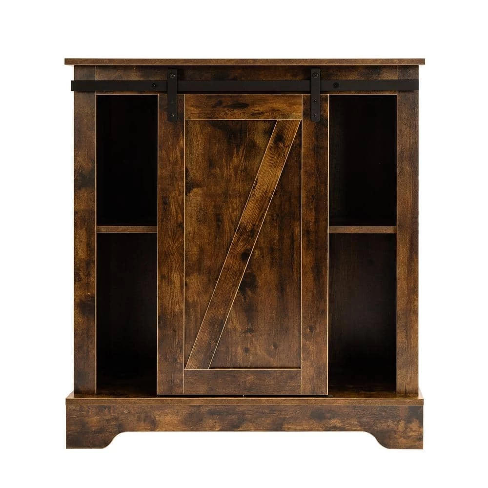 Brown Multi-functional Storage Cabinet Buffet and Sideboard with Sliding Barn Door and Adjustable Shelf by VERYKE 7 Brown Multi-functional Storage Cabinet Buffet and Sideboard with Sliding Barn Door and Adjustable Shelf by VERYKE - Image 5