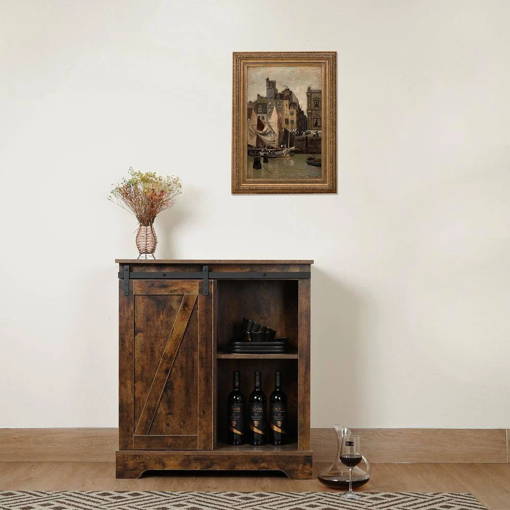 Brown Multi-functional Storage Cabinet Buffet and Sideboard with Sliding Barn Door and Adjustable Shelf by VERYKE 4 Brown Multi-functional Storage Cabinet Buffet and Sideboard with Sliding Barn Door and Adjustable Shelf by VERYKE - Image 2