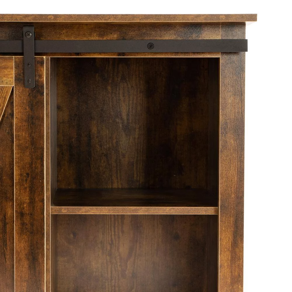 Brown Multi-functional Storage Cabinet Buffet and Sideboard with Sliding Barn Door and Adjustable Shelf by VERYKE 10 Brown Multi-functional Storage Cabinet Buffet and Sideboard with Sliding Barn Door and Adjustable Shelf by VERYKE - Image 8