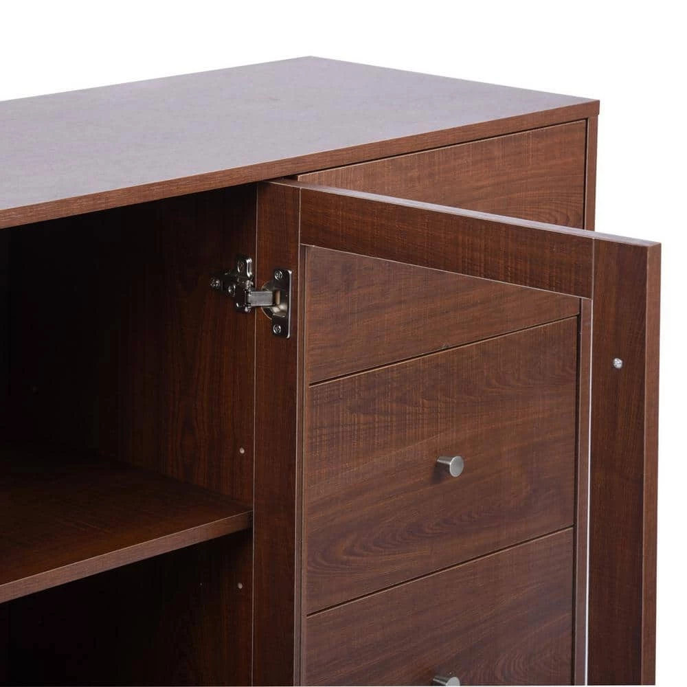 Brown Accent Storage Cabinets Sideboard with 2 Glass Door Cabinet and 3 Drawer by VERYKE 8 Brown Accent Storage Cabinets Sideboard with 2 Glass Door Cabinet and 3 Drawer by VERYKE - Image 6