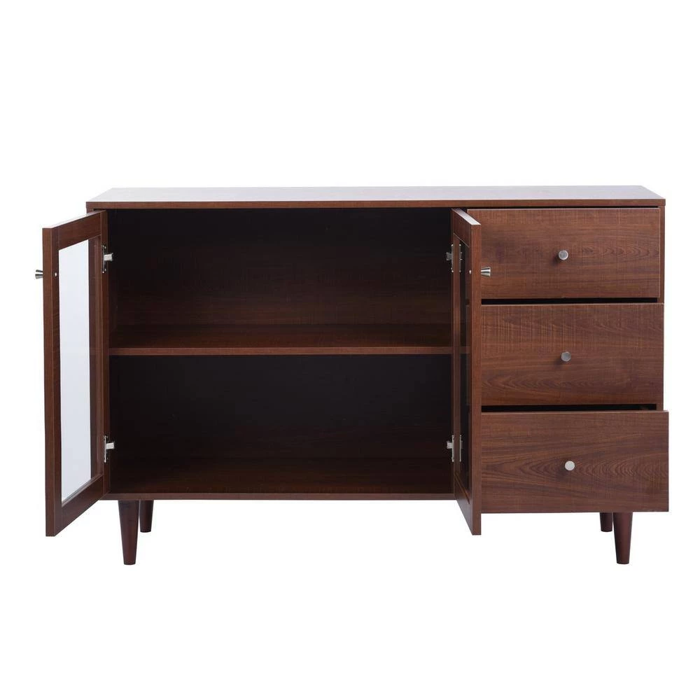 Brown Accent Storage Cabinets Sideboard with 2 Glass Door Cabinet and 3 Drawer by VERYKE 7 Brown Accent Storage Cabinets Sideboard with 2 Glass Door Cabinet and 3 Drawer by VERYKE - Image 5